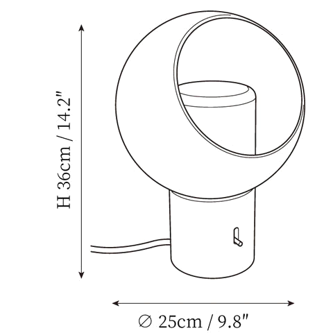 Dimension drawing of this Clérachic table lamp, with its height and width marked.