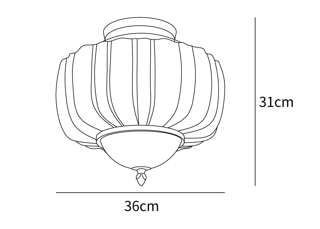 Dimension drawing of this Clérachic ceiling light, with its height and width marked.