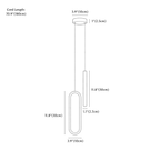 Clérachic pendant light dimension drawing, every measurement marked in centimetres and inches.