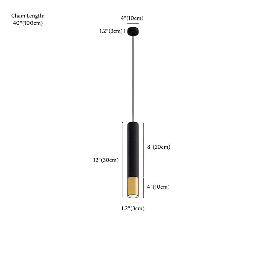 Clérachic pendant light dimension drawing, 11.8 30 cm, every measurement marked in centimetres and inches.