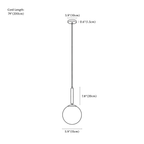 Clérachic pendant light dimension drawing, 15 cm, every measurement marked in centimetres and inches.