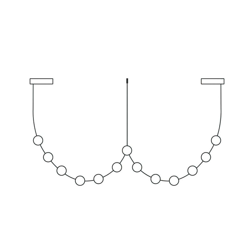 Line drawing of this Clérachic pendant, showing two loops of lights hung from two ceiling plates and a centre suspension cord.