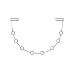Line drawing of a single loop of this Clérachic pendant, with round lights strung between two ceiling plates.