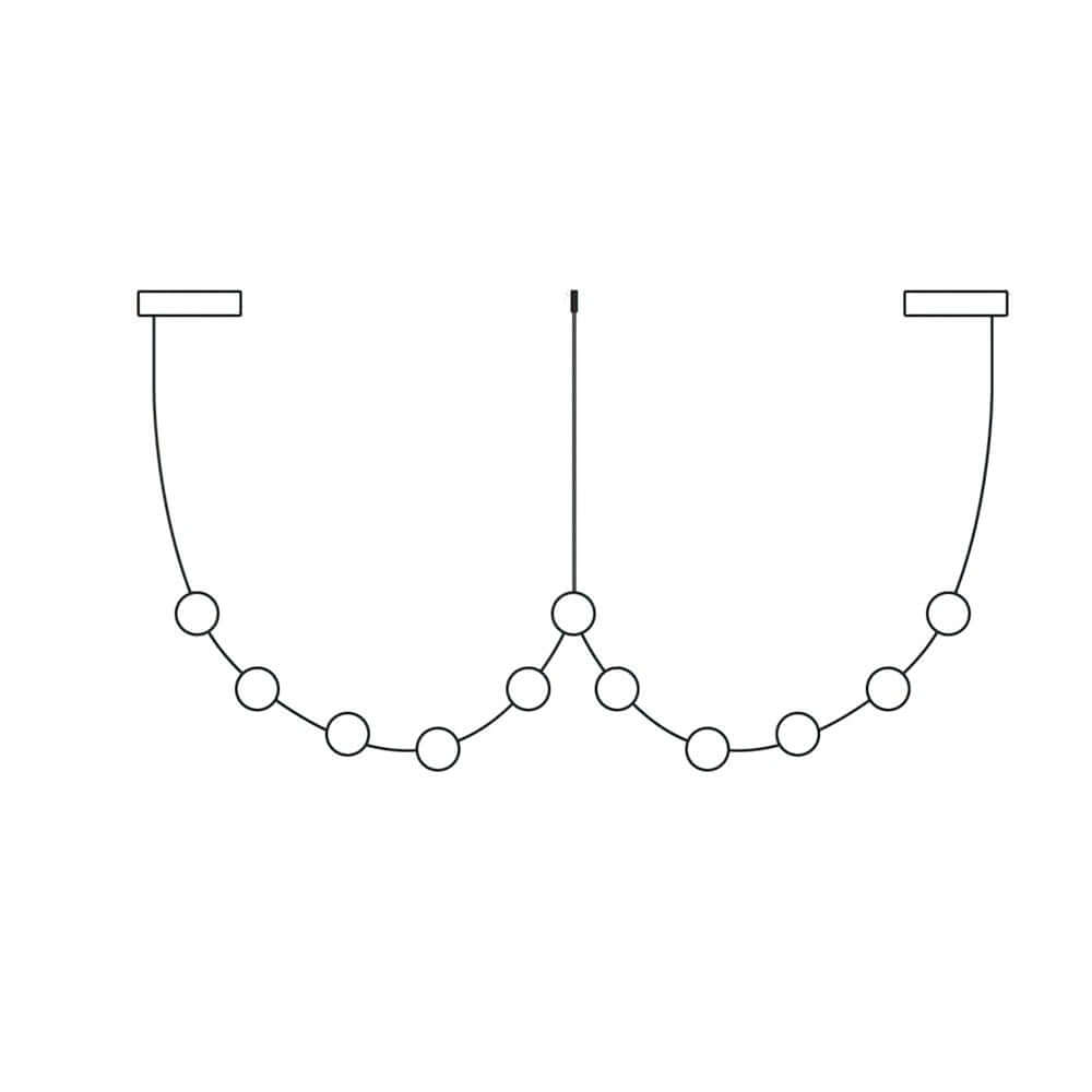 Line drawing of this Clérachic linear pendant, a double loop of lights with a centre cord hanging between two ceiling plates.
