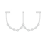 Line drawing of this Clérachic linear pendant, a double loop of lights with a centre cord hanging between two ceiling plates.