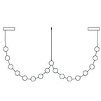 Line drawing of this Clérachic pendant at its widest, with a double loop of lights and a centre cord between two plates.