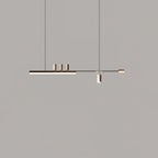Front view of this Clérachic pendant against a flat grey wall, its LED bar lit and two thin cables rising out of frame.