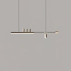 Slim LED bar pendant from Clérachic on a grey backdrop, shown smaller in frame with its cylinders in a soft metal tone.