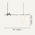 Clérachic pendant light dimension drawing, B - 150 × 60 cm, every measurement marked in centimetres and inches.