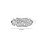 Clérachic ceiling light dimension drawing, every measurement marked in centimetres and inches.