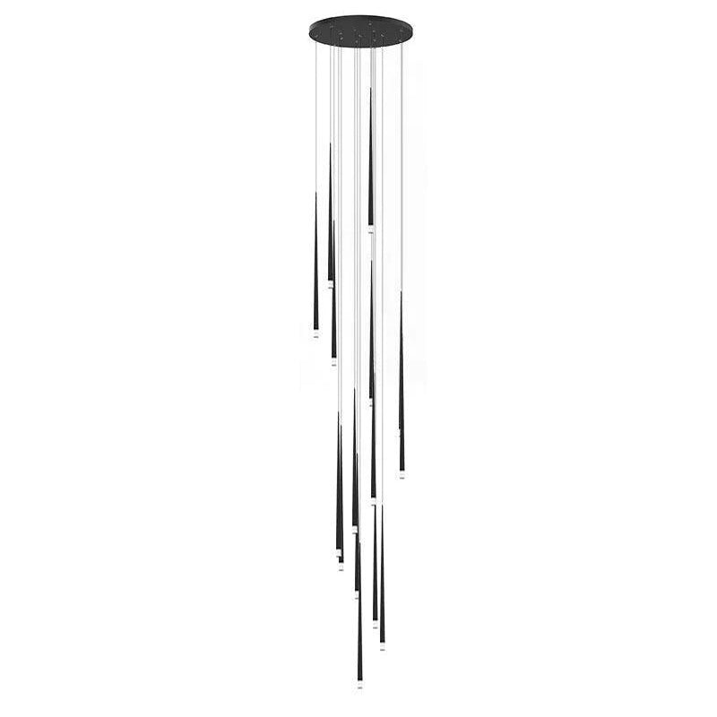 Packed spiral of black tapered tubes below a round black canopy, photographed on white, from Clérachic.