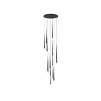 Round black canopy with a loose cluster of black cone pendants at several lengths, on white, a Clérachic pendant.