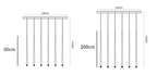 Dimension drawing of this Clérachic pendant on a 120 cm long canopy, with 60 cm and 100 cm tubes and a 150 cm drop.