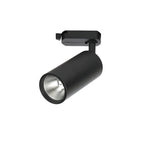 Single black cylindrical Clérachic track spotlight with its adaptor, shown on a plain white background.