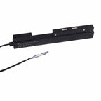 Clérachic track lighting feed connector and power cable, shown with its wiring and manufacturer rating label.
