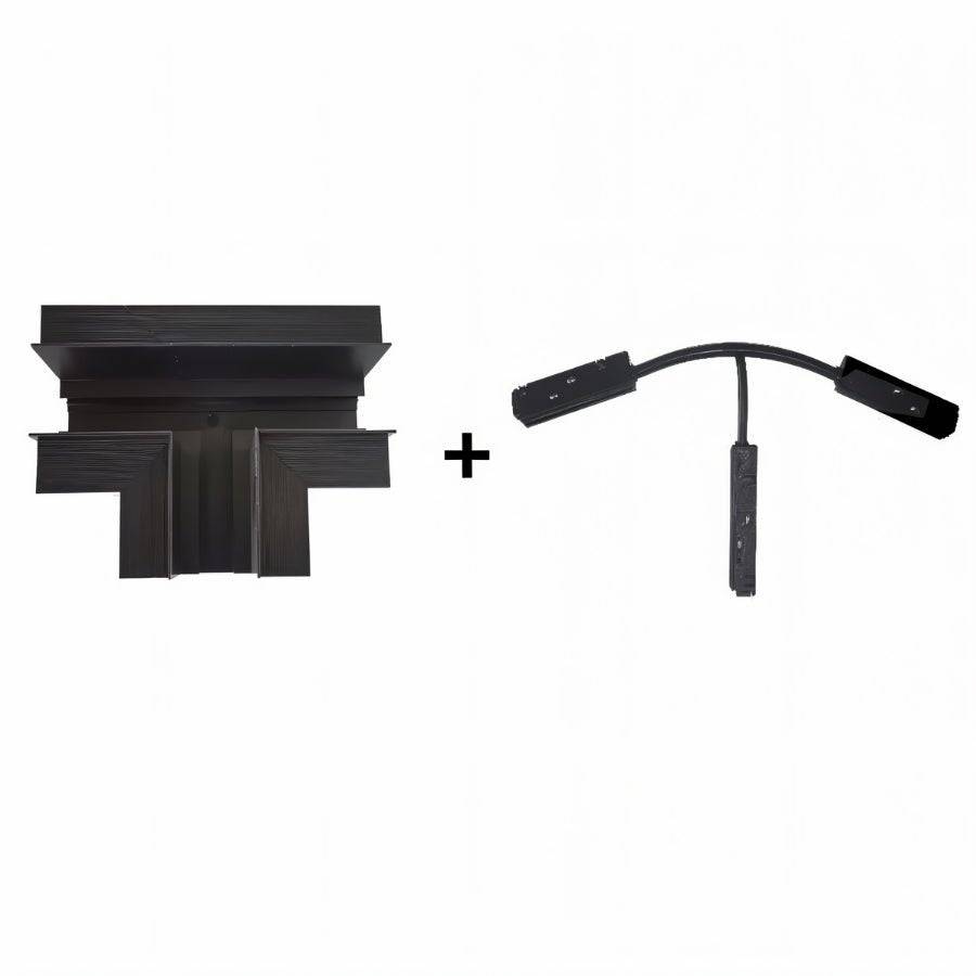 Clérachic track rail T-connector paired with a flexible joint piece, shown as accessories for corner runs.