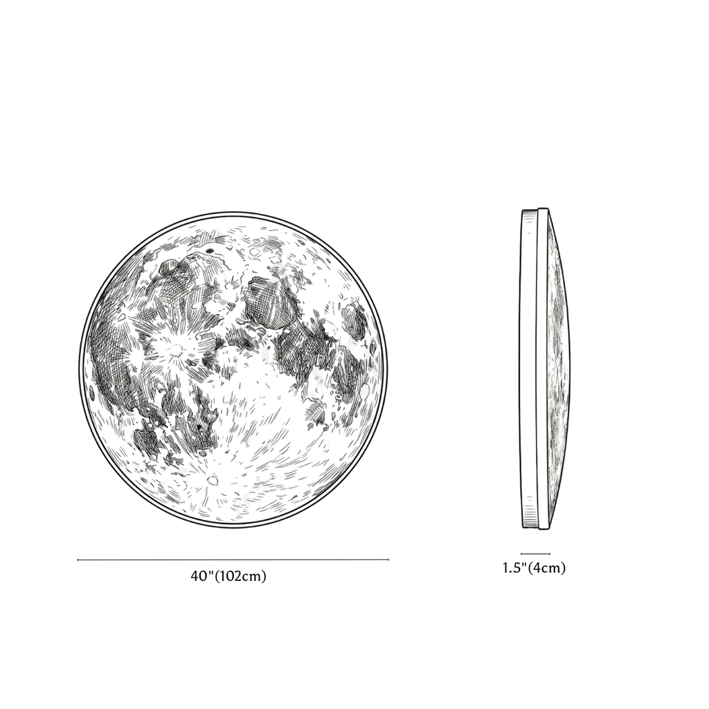 Clérachic wall light dimension drawing, 102 cm,  Illuminated Art, every measurement marked in centimetres and inches.