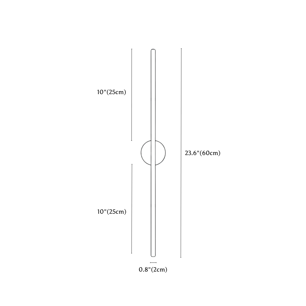 Clérachic wall light dimension drawing, Round, 60 cm, every measurement marked in centimetres and inches.