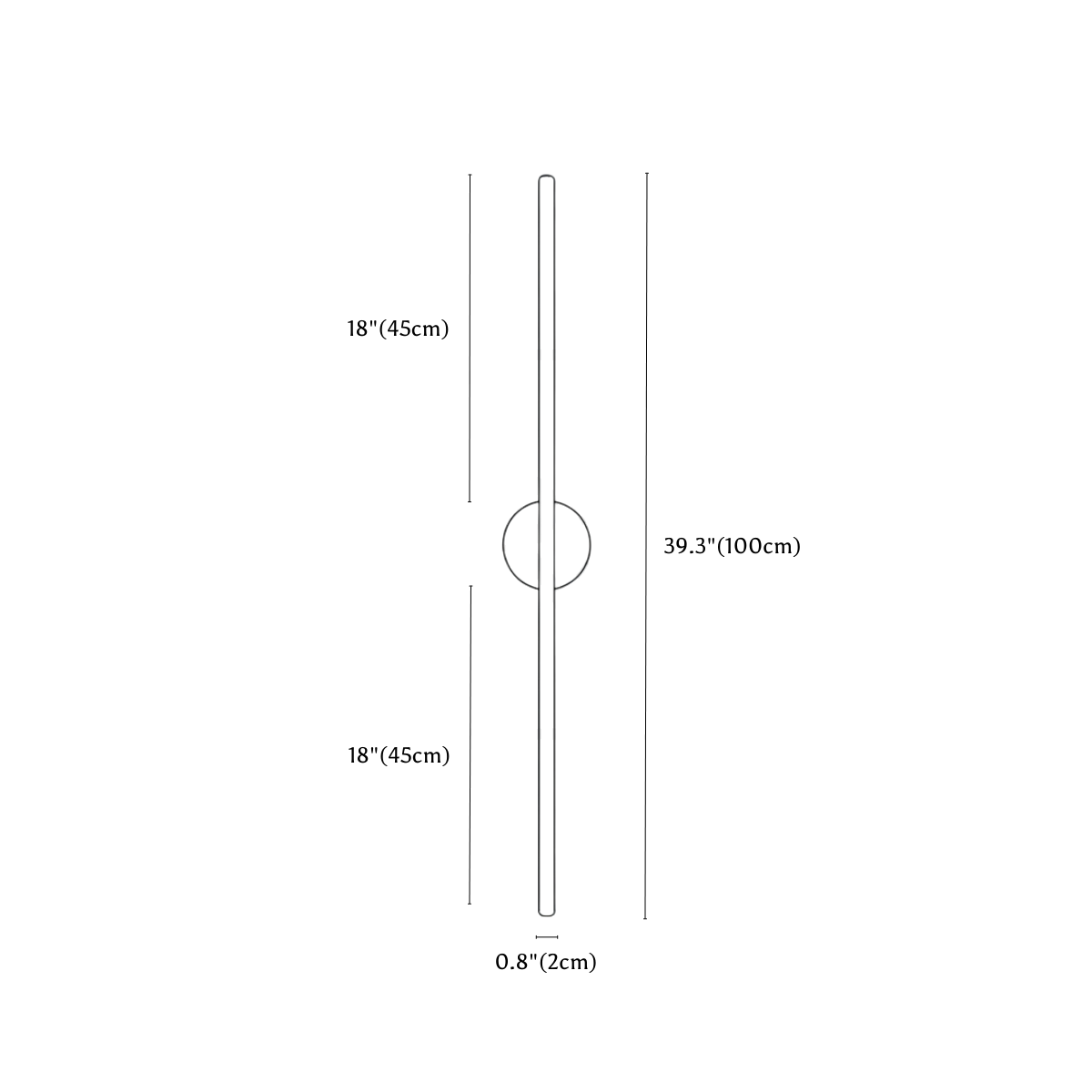 Clérachic wall light dimension drawing, Round, 100 cm, every measurement marked in centimetres and inches.