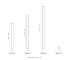 Technical dimension drawing of the Clérachic Black Wall Light for Living Room, Slim Oval, 100 cm Tall in 4 sizes — Oval 4.5 cm at 4.5 × 60 cm (1.8 × 23.6″), Oval 4.5 cm at 4.5 × 80 cm (1.8 × 31.5″), Oval 4.5 cm at 4.5 × 100 cm (1.8 × 39.4″), Round 4.5 cm at 4.5 cm (1.8″) across, drawn to one scale.