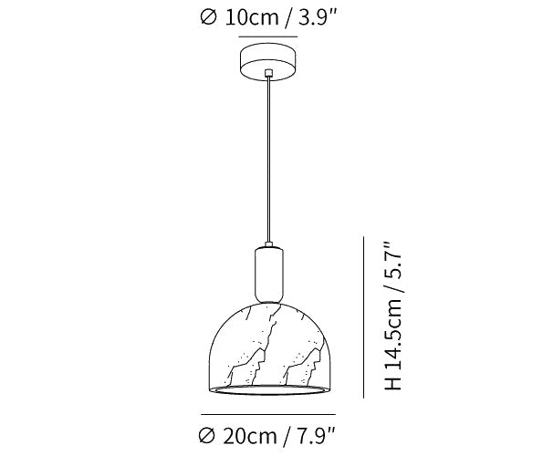 Dimension drawing of the blair alabaster pendant light, in outline against white.