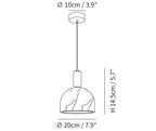 Dimension drawing of the blair alabaster pendant light, in outline against white.