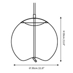 Clérachic pendant light dimension drawing, 1 of 4, every measurement marked in centimetres and inches.
