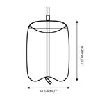 Clérachic pendant light dimension drawing, 3 of 4, every measurement marked in centimetres and inches.