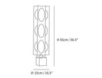 Dimension drawing of the blue kleos floor lamp, in outline against white.