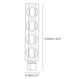 Dimension drawing of the blue kleos floor lamp, in outline against white.