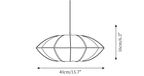 Dimension drawing of this Clérachic pendant, a low pointed shade with its height of 16 cm and width of 40 cm marked.
