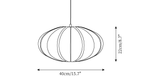 Dimension drawing of this Clérachic pendant, a rounded shade with its height of 22 cm and width of 40 cm marked.