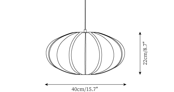 Dimension drawing of this Clérachic pendant, a rounded shade with its height of 22 cm and width of 40 cm marked.