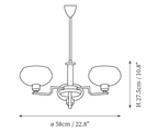 Dimension drawing of this Clérachic chandelier in the 3-head size, with its height and width marked.