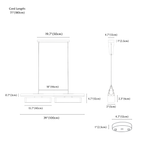 Clérachic chandelier dimension drawing, 2 Heads, 100 cm, 36 W, every measurement marked in centimetres and inches.