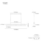 Clérachic chandelier dimension drawing, 4 Heads, 180 cm, 72 W, every measurement marked in centimetres and inches.