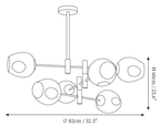Dimension drawing of this Clérachic chandelier in its middle size, with its height and width marked.