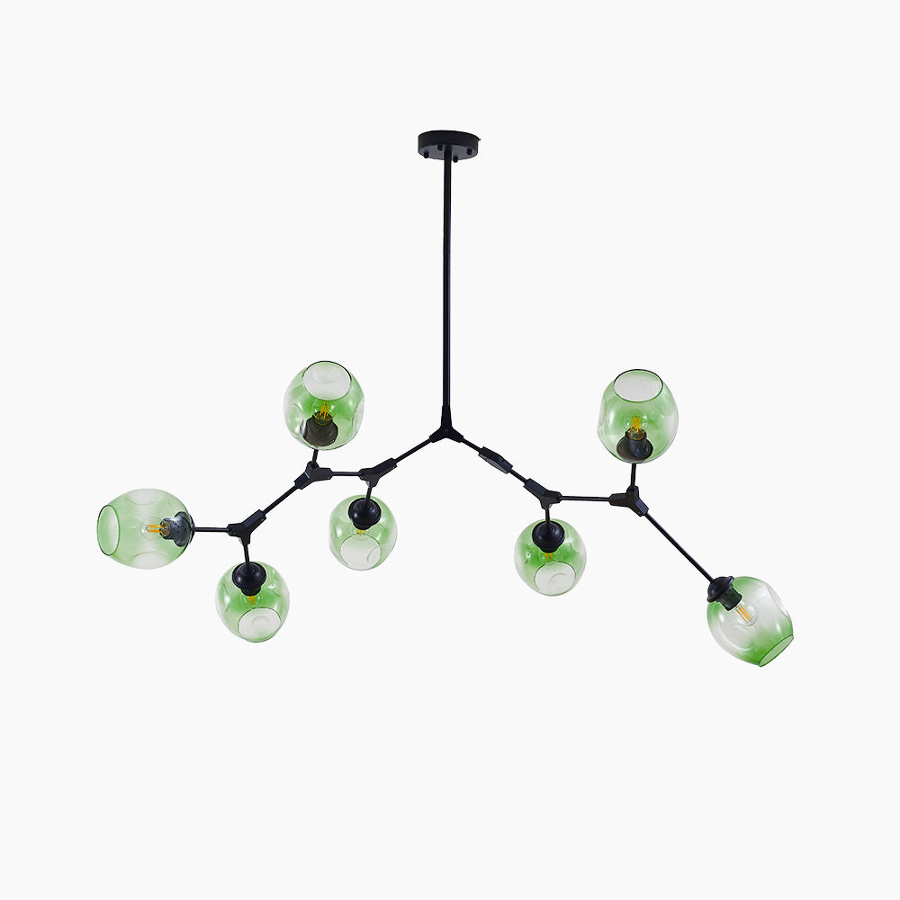 Seven gradient green globes on the black Clérachic frame, shown against white so each cranked arm and Y-connector is visible.