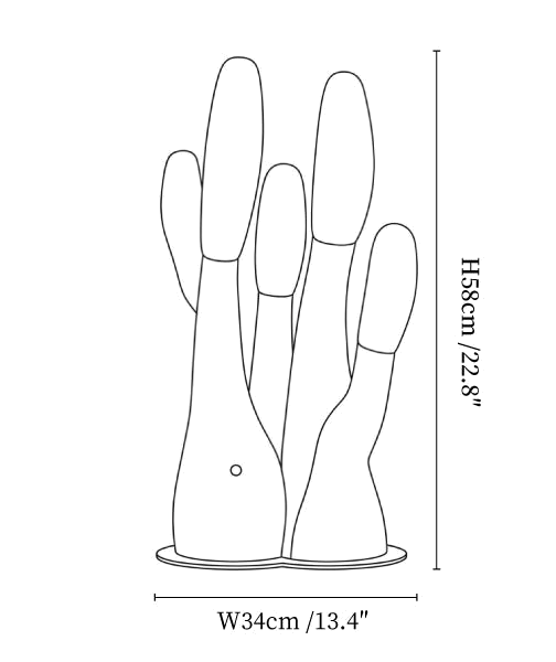 Clérachic table lamp dimension drawing, every measurement marked in centimetres and inches.