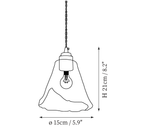 Clérachic pendant light dimension drawing, 1 of 3, every measurement marked in centimetres and inches.