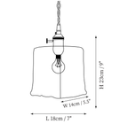 Clérachic pendant light dimension drawing, 3 of 3, every measurement marked in centimetres and inches.