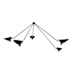 Photographed on a white background, this Clérachic ceiling light's five black arms splay from ball joints to cone shades.