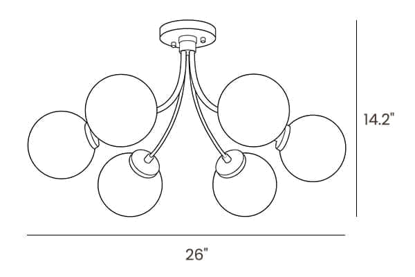 Dimension drawing of this Clérachic ceiling light, with its height and width marked.
