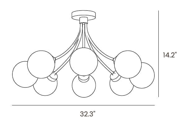 Dimension drawing of this larger Clérachic ceiling light, with its height and width marked.