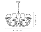Dimension drawing of this Clérachic chandelier, 95 cm wide and 48 cm high, with its width and height marked.