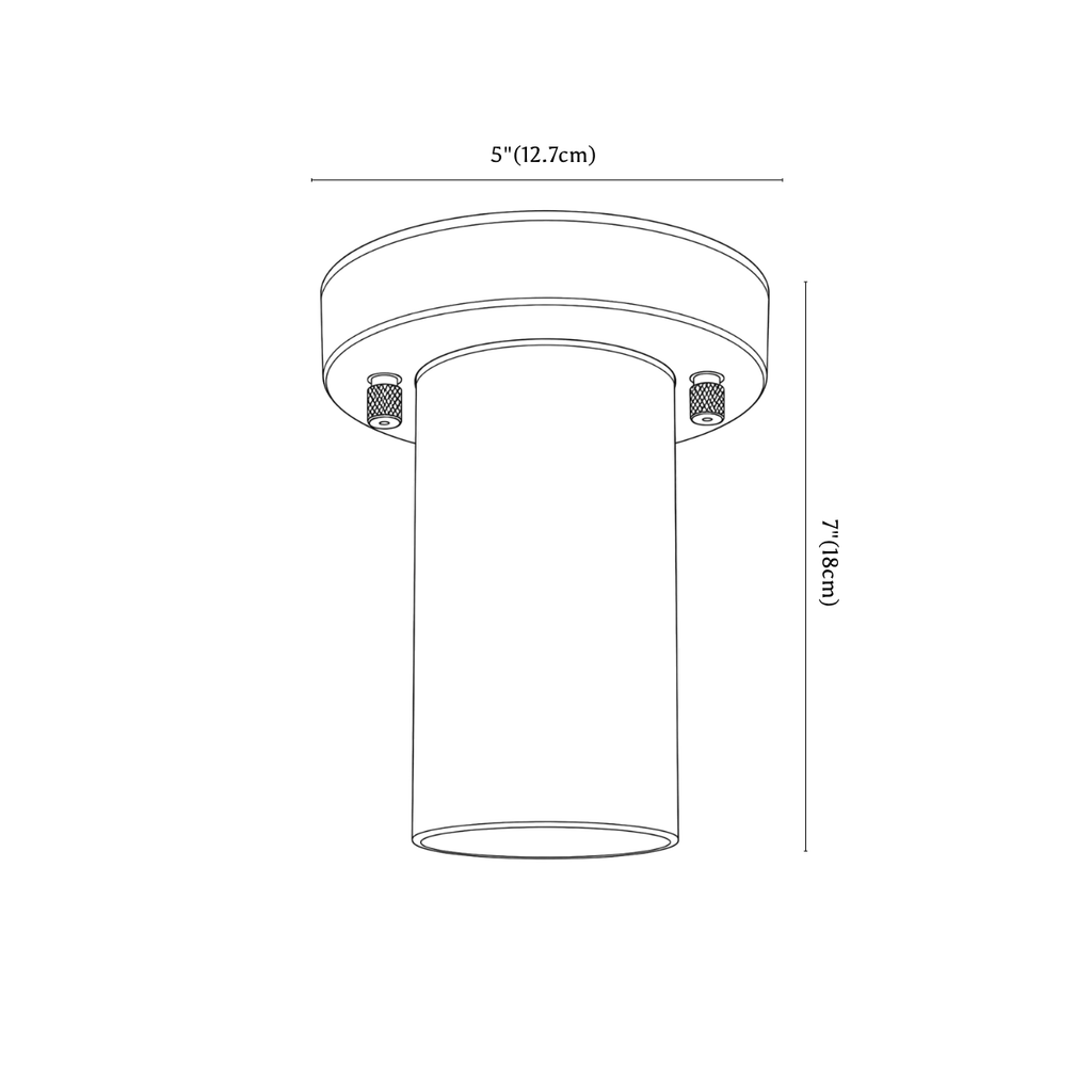Clérachic ceiling light dimension drawing, every measurement marked in centimetres and inches.