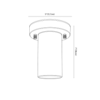 Clérachic ceiling light dimension drawing, every measurement marked in centimetres and inches.
