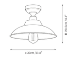 Dimension drawing of this Clérachic ceiling light, with its height and width marked.