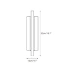 Dimension drawing for the Clérachic Brass-Edged Shield Wall Sconce, 50cm/19.7″ tall on a 12cm/4.7″ wide footprint.