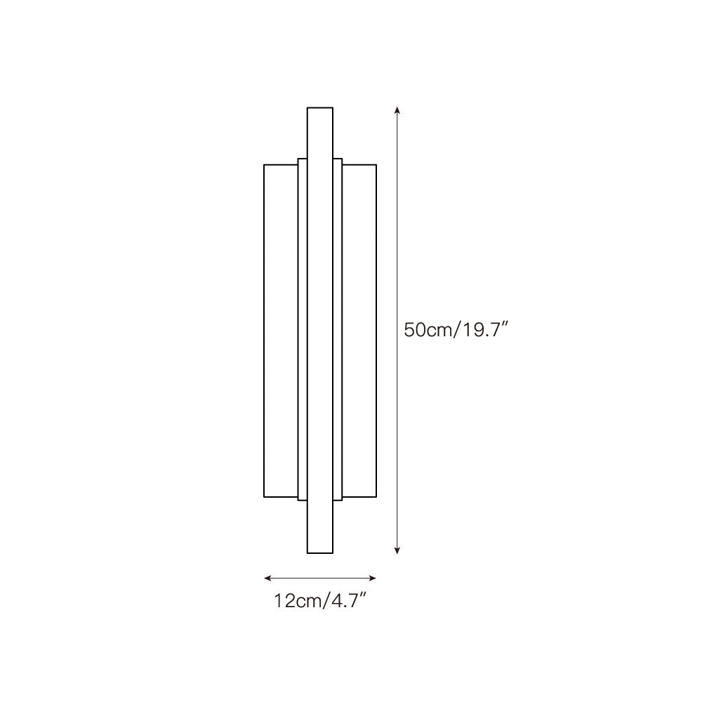 Dimension drawing for the Clérachic Brass-Edged Shield Wall Sconce, 50cm/19.7″ tall on a 12cm/4.7″ wide footprint.